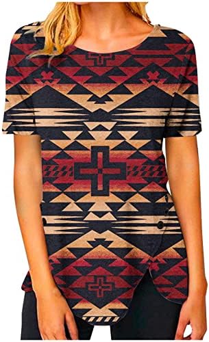 Camiseta das aztec de verão Tops feminino de impressão feminina camisetas gráficas casuais de manga
