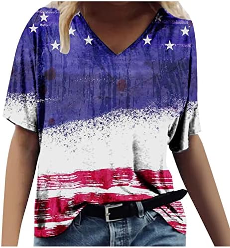 Mulheres 4 de julho de 2023 Moda de verão V camiseta de pescoço camisetas patrióticas de manga curta