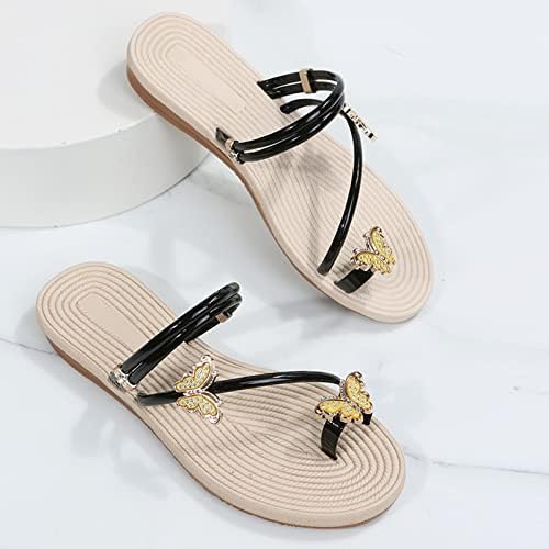 Strass femininos chinelos de butterfly clipe de ponta de praia chinelos de praia sandálias de férias de
