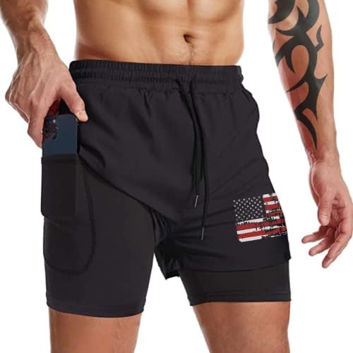 H Hyfol de corrida shorts para homens American Flag Patriótico Ginástica Quick Dry Athletic 2-em-1 shorts com
