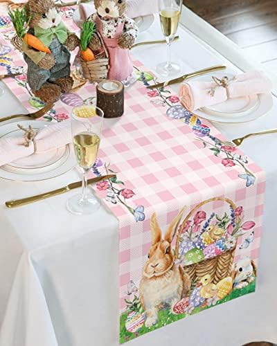 Mesa de Páscoa Runnner Bunny Easter Eggs Chick Table Runners para sala de jantar Pink Buffalo xadrez de jantar