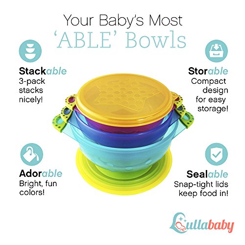 Baby Bowls Feeding Set com garfo de bebê e colheres de bebê BPA grátis | Bowls de criança com masher de comida para bebês | BABIA BABILENTE PARA CUIDADOS COM UTENSILES DE CUNDO DE CUNDA | BABIA TODAS COM SUCTION | Chá de bebê