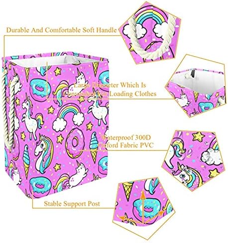 Corte Cato Unicorn Rainbow Pink Background Laundry Tester With Handles grande cesta dobrável para