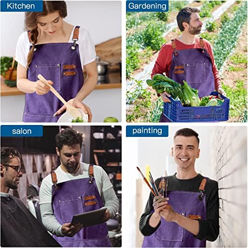 Avental do chef para homens e mulheres, tiras ajustáveis ​​e bolsos cruzam aventais de volta para cozinhar, jardinagem, trabalho