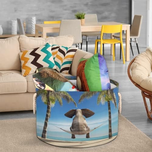 Elefante de palmeira de praia marinha elefante grande cestas redondas para cestas de lavanderia de