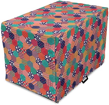 Capa de caixa de caixas de cachorro geométrica lunarável, formas hexágonas de retalhos com linhas