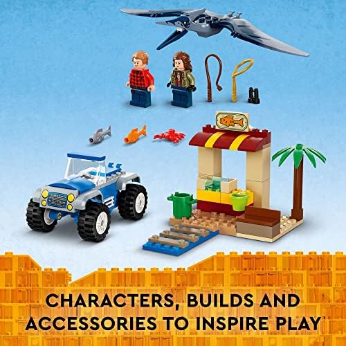 LEGO Jurassic World Pteranodon Chase 76943 Dinosaur Toy Set com 2 minifiguras e carro de buggy, ideia de presente