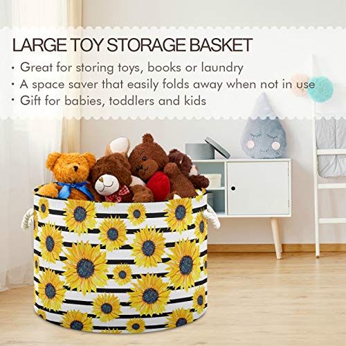Grande cesta de armazenamento redondo - girassóis lavanderia de lona e cesta de brinquedos para armazenamento