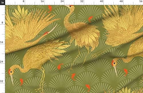Tecido Spoonflower - Art grande deco gramíneas douradas peixes sage arte nouveau vieiras japonesas impressas em tecido de algodão orgânico By the Yard - Costura