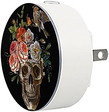2 Pacote Plug-in Nightlight LED Night Light Skull com flores com sensor do anoitecer para o quarto para o quarto de crianças, viveiro, cozinha, corredor