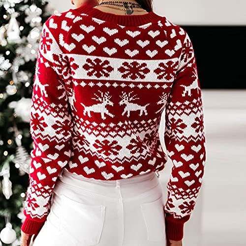Suéter de Natal feminino com manga de neve com suéter de neve com suéter de luva de pescoço com pequenos
