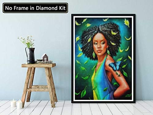 Kits de pintura de diamante Palodio 5D Afro -americanos, tinta com diamantes Arte Africana Black Woman Paint by Numbers Round Drill Round Stitch Crystal Rhinestone Decoração de parede da casa de 12x16 polegadas