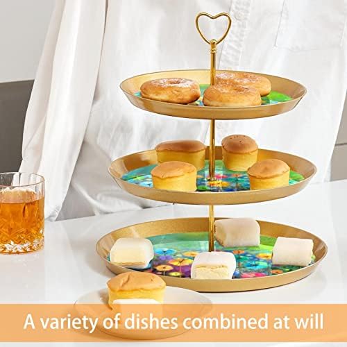 Stand de bolo de 3 camadas, torre de exibição de sobremesa de aquarela floral, porta -voz de cupcake