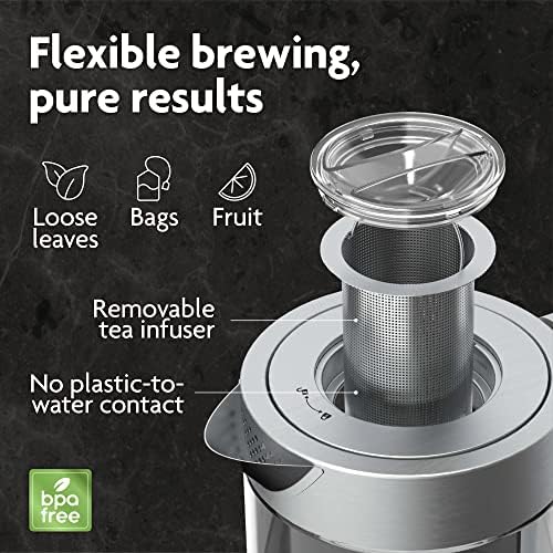 Chaleira de vidro elétrica de fabricante de chá quente com infusor de chá e controle de temperatura. Desligue