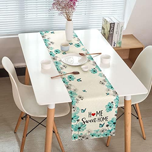 Corrente de mesa floral teal, rústica Farmhouse Green Purple Flowers Home Sweet Home Holiday Kitchen Dining