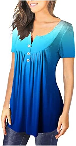 Camisas femininas Túnica casual Tops vintage T-shirt de estilo étnico de estilo curto Henley Shirts V Casual Blouse
