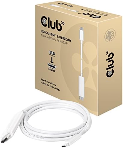 CLUB 3D CAC-1514 USB C TO HDMI 2.0 CABO UHD ativo 1,8 m branco