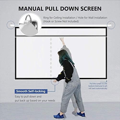 Liruxun 60-84 polegadas 16: 9 Manual Pull Down Screen Projector Auto-travamento Matte White Fiber Glass
