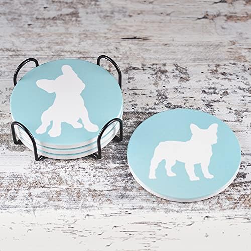 Greenline Goods French Bulldog Lovers Ceramic Drink Coasters - Conjunto de 4 montanhas -russas de cães frances