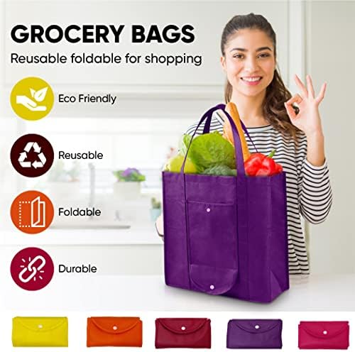 Bolsas de supermercado reutilizáveis ​​- sacos de compras para compras para compras - Durável e dobrável Bolsa - Cores fofas modernas - sacos de pano com alças ideais para fazer compras, uso diário
