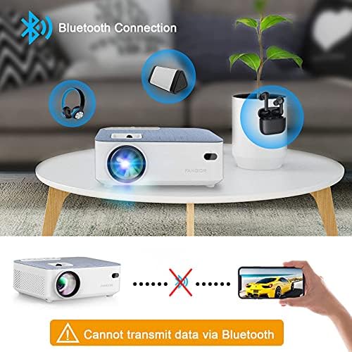 Projector Bluetooth de Fangor HD - Projetor portátil 10000L para filme ao ar livre, mini vídeo 1080p Projector