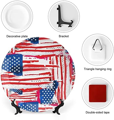Placas de cerâmica redonda de placa de bandeira de bandeira de aquarela dos EUA com suporte para a