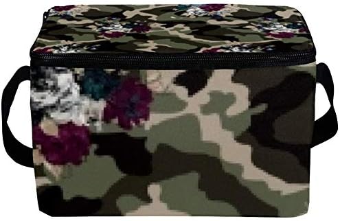 Lancheira à prova de vazamentos, caixa de bento isolada para homens mulheres adultas, balde de almoço reutilizável com alça de ombro com alça de camuflagem flor
