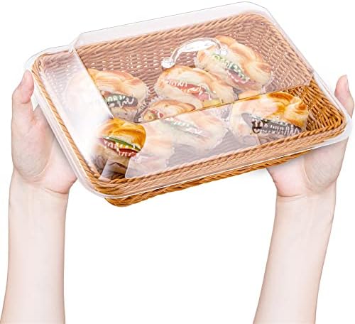 Cesta de pão de vime de Deayou, cesta de pão de imitação de vime com tampa, cesta de alimentos