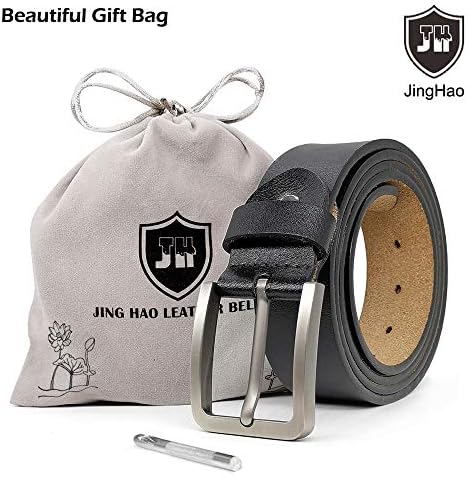 Jinghao Mens Belt Big and Tall 30 -65, cintos de couro genuínos para homens, cinto de jeans de trabalho casual, largura marrom preta 1,45 A18