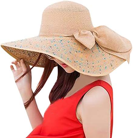 Praia larga boné palha de palha solar chapéus fracos floppy colorido chapéu arco grande chapéus de