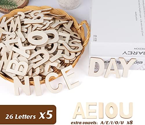 Ilauke 2 Cartas de madeira - 170 PCs Letters de alfabetismo de madeira para artesanato letras de