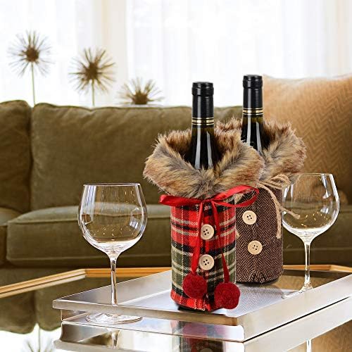 Capa de garrafa de vinho de Natal, colarinho de 2pcs e button casaco design de vinhos garrafa bolsas