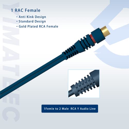YATEECO para RCA Splitter Cable R-C-A Y Cabo Av Cabo 1 fêmea a 2 cabos de cilindro masculino Cinch Splitter y adaptador para alto-falante, amp, toca