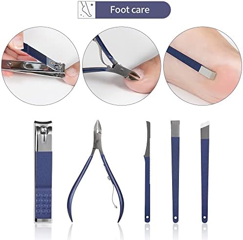 Founcy multifuncional cortador de unhas conjunta de pedicure cutter unha Kit de tesoura com estojo de viagem Ferramentas de manicure azul de aço inoxidável