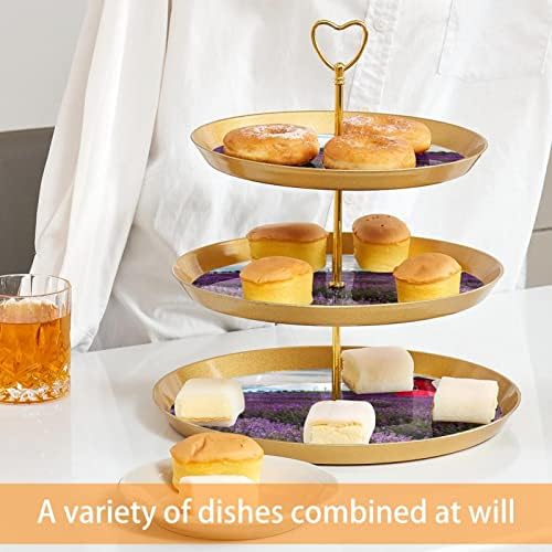 Stand de bolo de 3 níveis, torre de exibição de sobremesa de lavanda mansão, porta -cupcake de plástico para o cupcake que serve bandeja para festa de aniversário para festa de chá de chá
