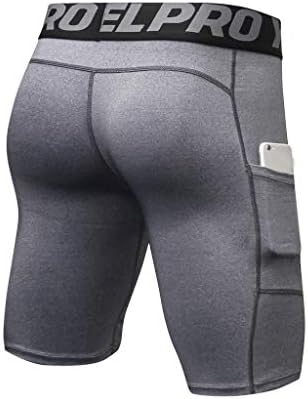 Shorts de compressão esportiva masculina para treinar calças esportivas de fitness de exercícios para fitness com bolsos de telefone celular