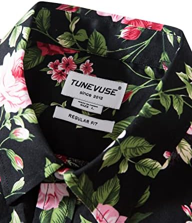 TUNEVUSE Mens Flor Shirt Sleeve Casual Casual Prinha Floral Botão Down Down Hawaiian Cirtle algodão