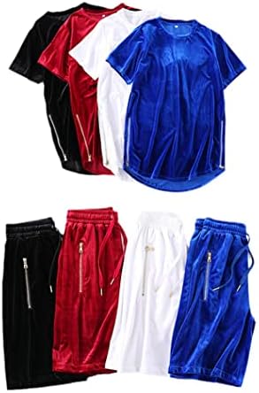 Mens Velvet Sets lateral zip tshirts Velor Joggers Shorts Duas peças conjuntos de streetwear de rua do verão