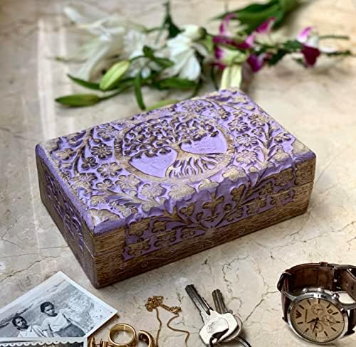 Ótimos presentes de aniversário feitos à mão Caixa de jóias de madeira decorativa Árvore da vida