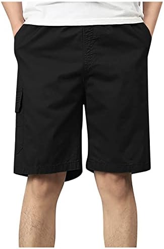 Shorts grandes e altos shorts soltos cor de algodão sólido Cinco calças com zíper com zíper de bolso de calça