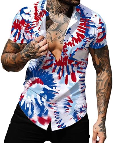 Xxbr 4 de julho Camisas havaianas para masculino Patriótico Americano Bandeira Americana Tops Button Down Down