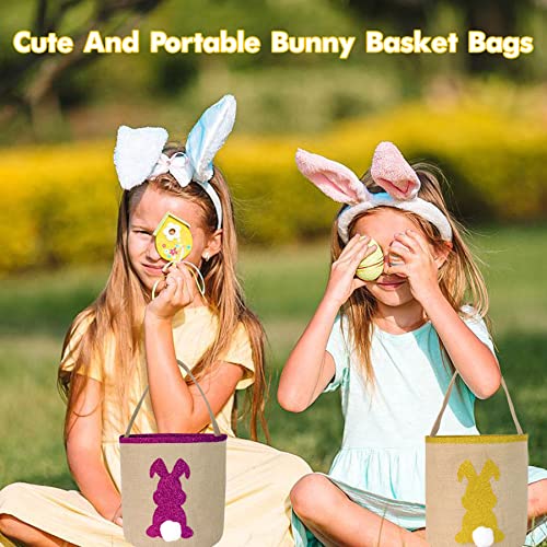 5 PCs Páscoa Bolsa de cesto de coelhinho, sacolas de páscoa de lona para crianças Bolas de orelhas