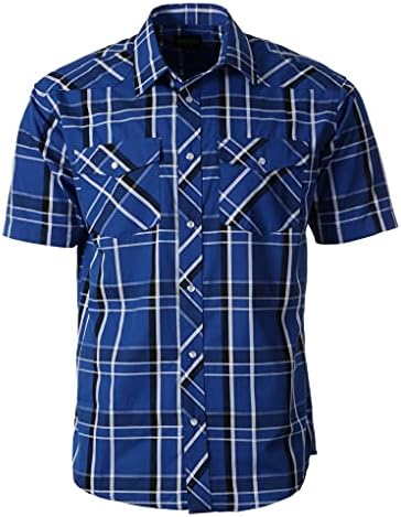 Camisa xadrez de manga curta de Gioberti masculina com botões de encaixe de pérolas