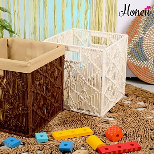 Cestas de tecido Honeii Macrame para armazenamento, cestas de armazenamento de berçário para prateleiras, decoração