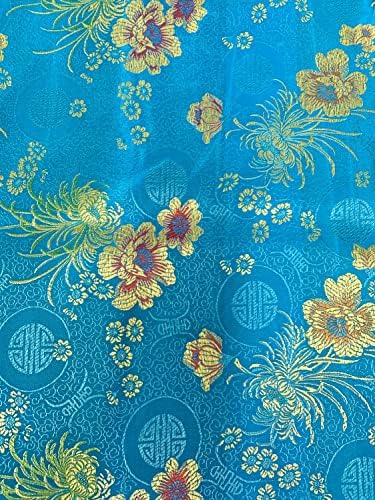 Kate Turquoise Floral Brocade Chinese Setin Fabric by the Yard - 10037
