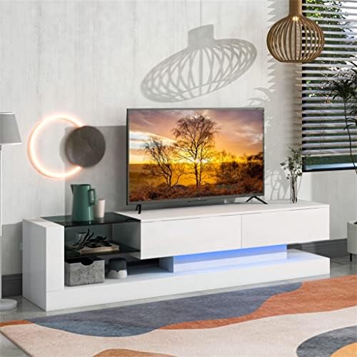 Wetyg Rack de TV com dois armários de armazenamento de mídia Centro de entretenimento para TV de 75 polegadas, cor RGB de 16 cores