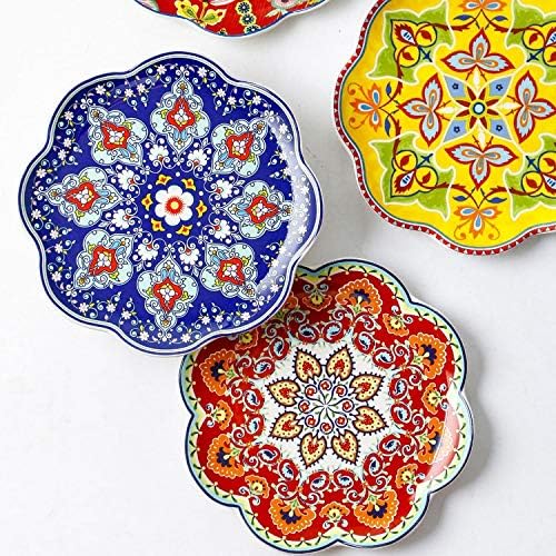Zldgyg 4 peças Cerâmica Plate Home Casa Creative Breakfast Tabelware American Flower Plate Decoração