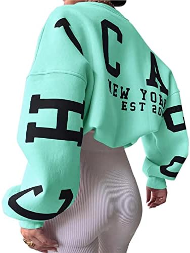 CIOATIN Feminino Mulheres Trendy Oversize Crewneck Letter Chicago Letter Graphic Sweetshirt Y2K lã