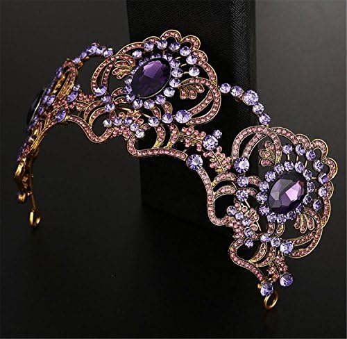 Wiipu Luxury grande Antique Brass Purple Crystal Wedding Party Party Prom Tiara Crown