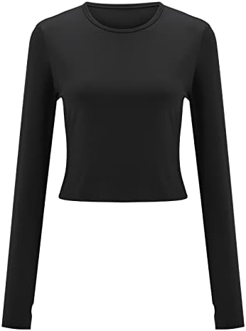Y2K montou camisa básica de manga longa para mulheres, tops de manga longa casual Tops de gestão de tripulante